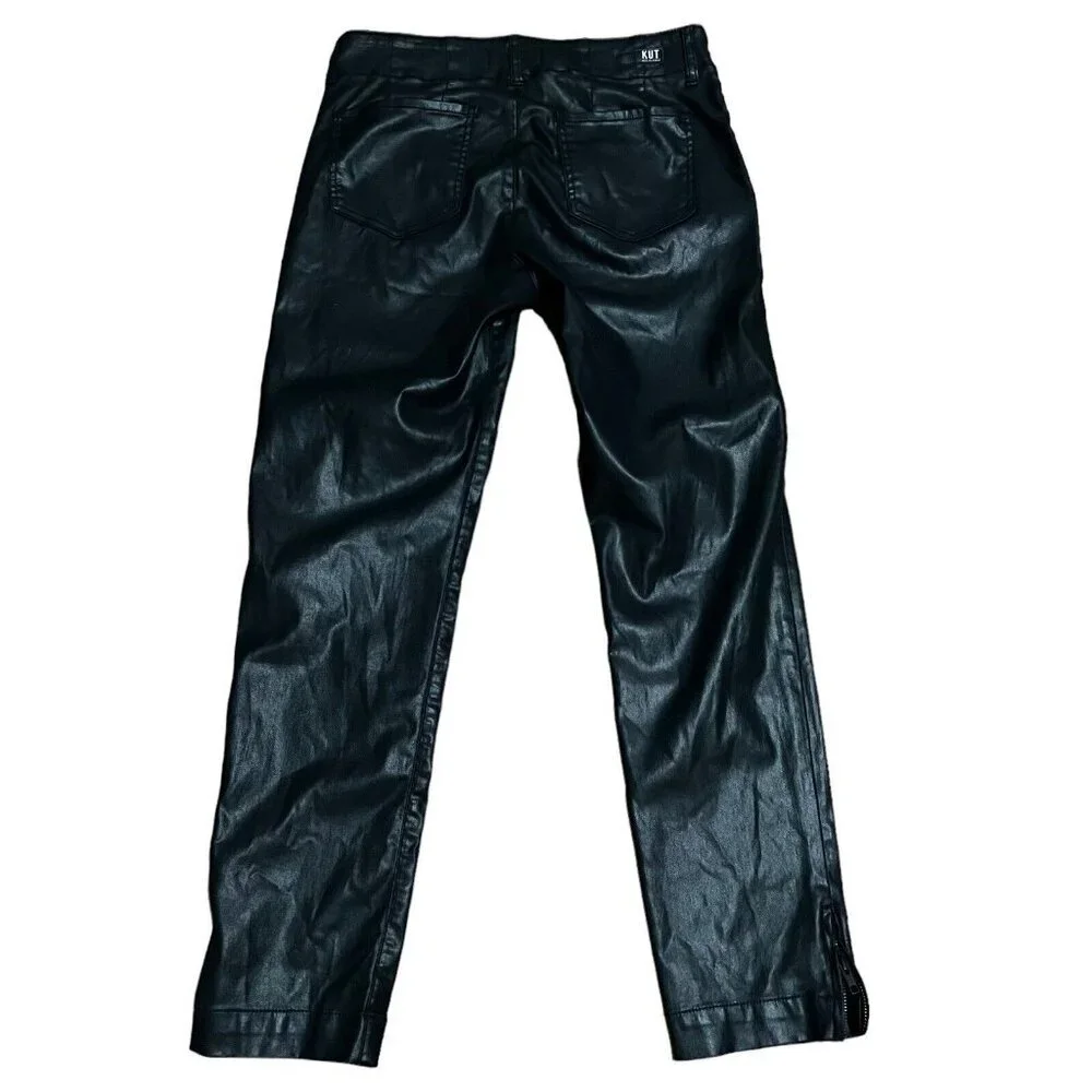 KUT FROM THE KLOTH Sz 12L Reese Black Faux Leather Zip Ankle Straight‎ Leg Pants